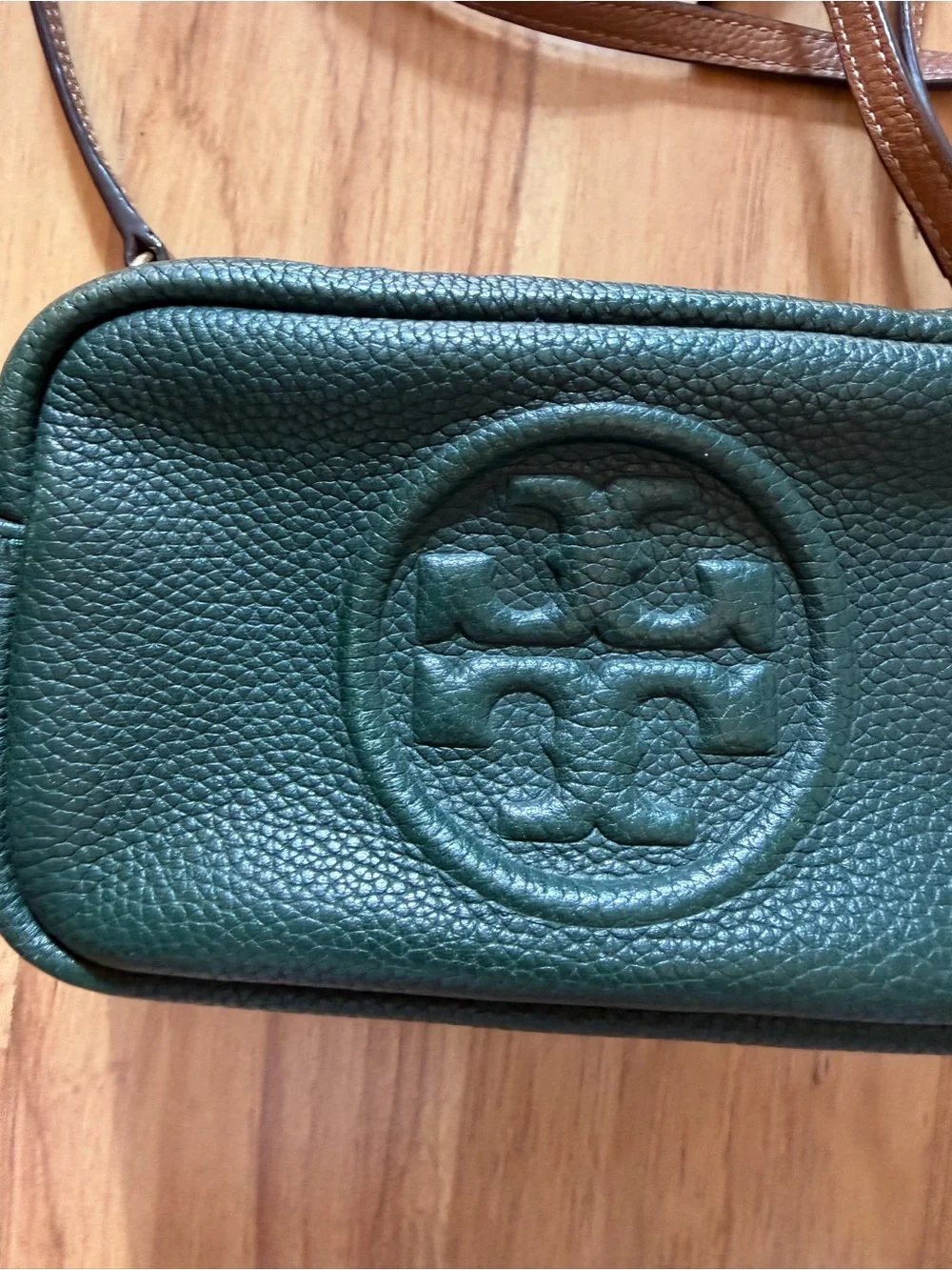 Tory Burch Perry Bombe Mini Leather Crossbody in Pine Tree and Gold